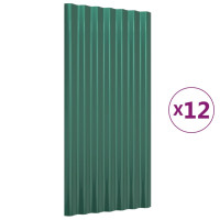 Produktbild för Takplåt 12 st galvaniserat stål grön 80x36 cm