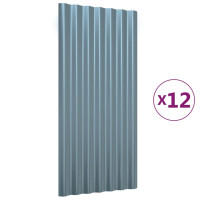 Produktbild för Takplåt 12 st pulverlackerat stål grå 80x36 cm
