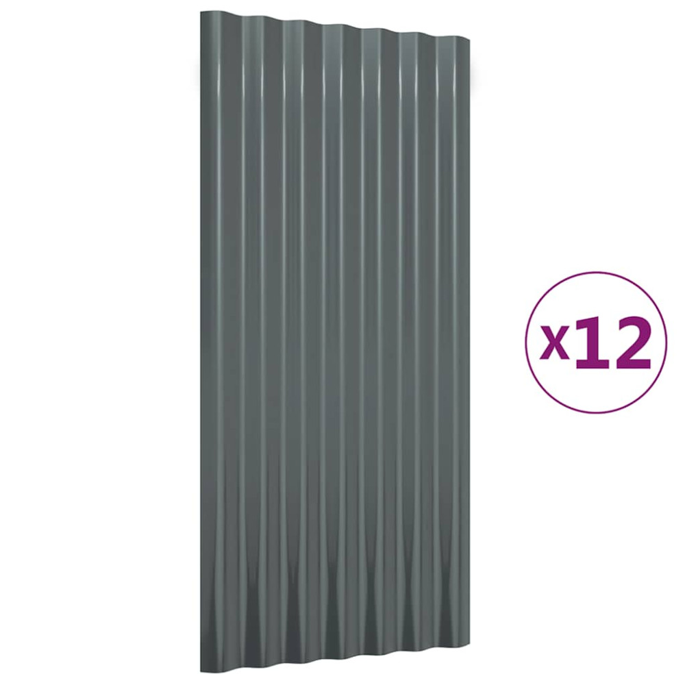 Produktbild för Takplåt 12 st galvaniserat stål antracit 80x36 cm