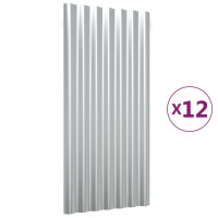 Produktbild för Takplåt 12 st pulverlackerat stål silver 80x36 cm