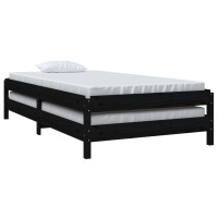 Produktbild för Stapelbar säng svart 90x200 cm massivt furuträ