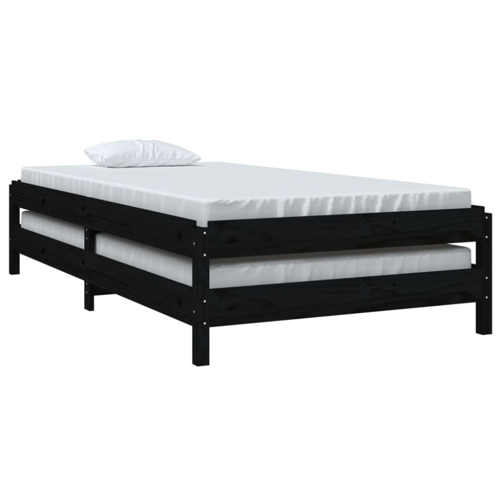 Produktbild för Stapelbar säng svart 80x200 cm massivt furuträ