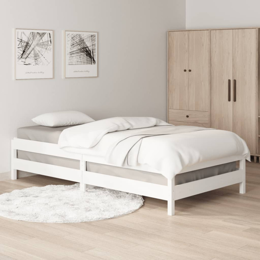 Produktbild för Stapelbar säng vit 90x190 cm massivt furuträ
