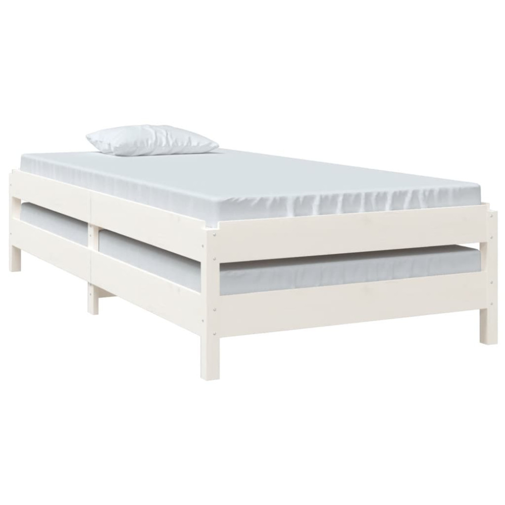 Produktbild för Stapelbar säng vit 90x190 cm massivt furuträ