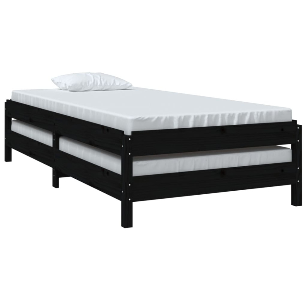 Produktbild för Stapelbar säng svart 75x190 cm massivt furuträ