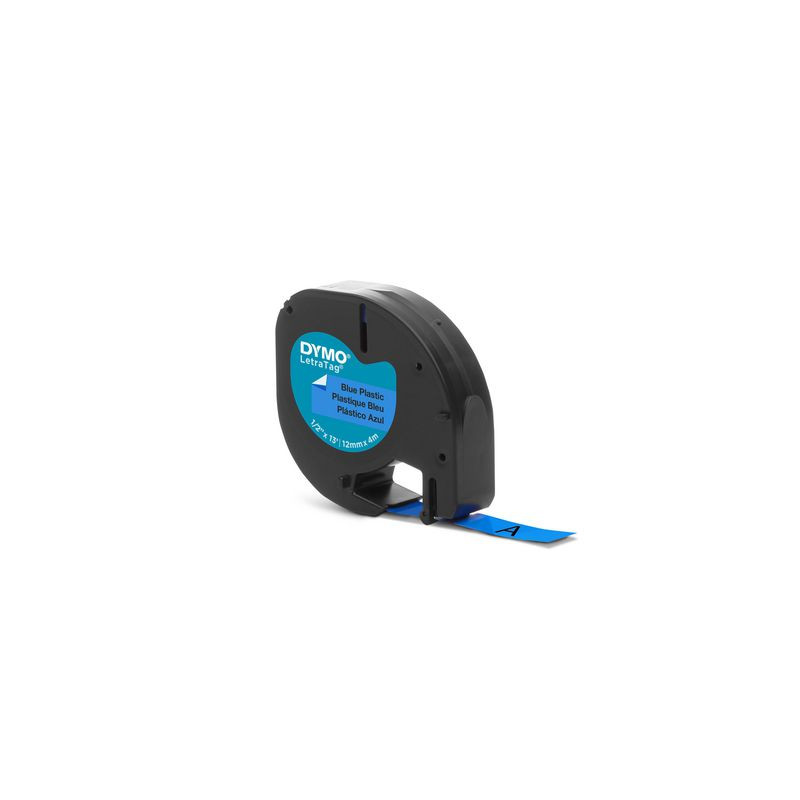 Produktbild för Tape LetraTAG plast 12mm svart på blå