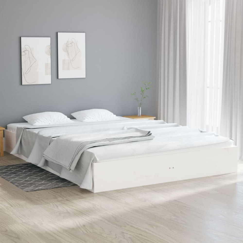 Produktbild för Sängram vit massivt trä 200x200 cm