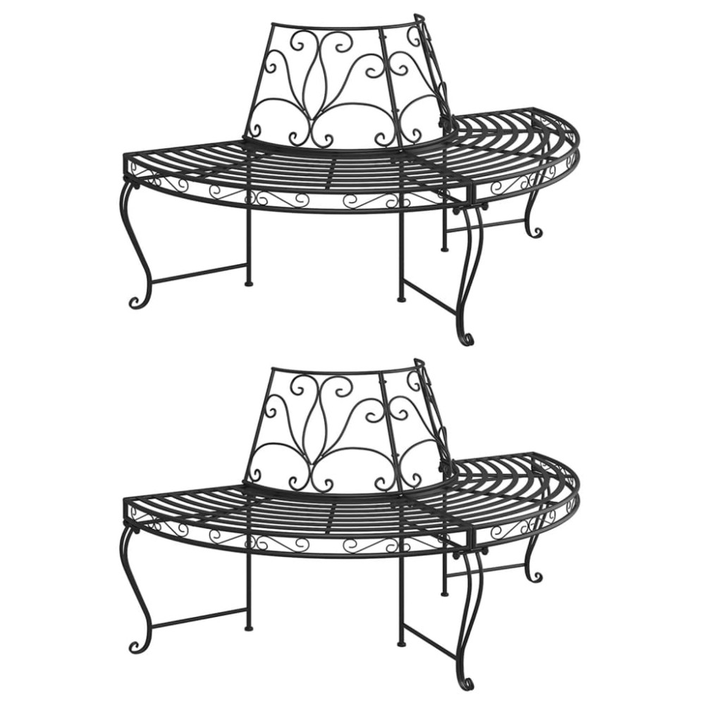 Produktbild för Halvrund trädbänk 2 st Ø160 cm svart stål