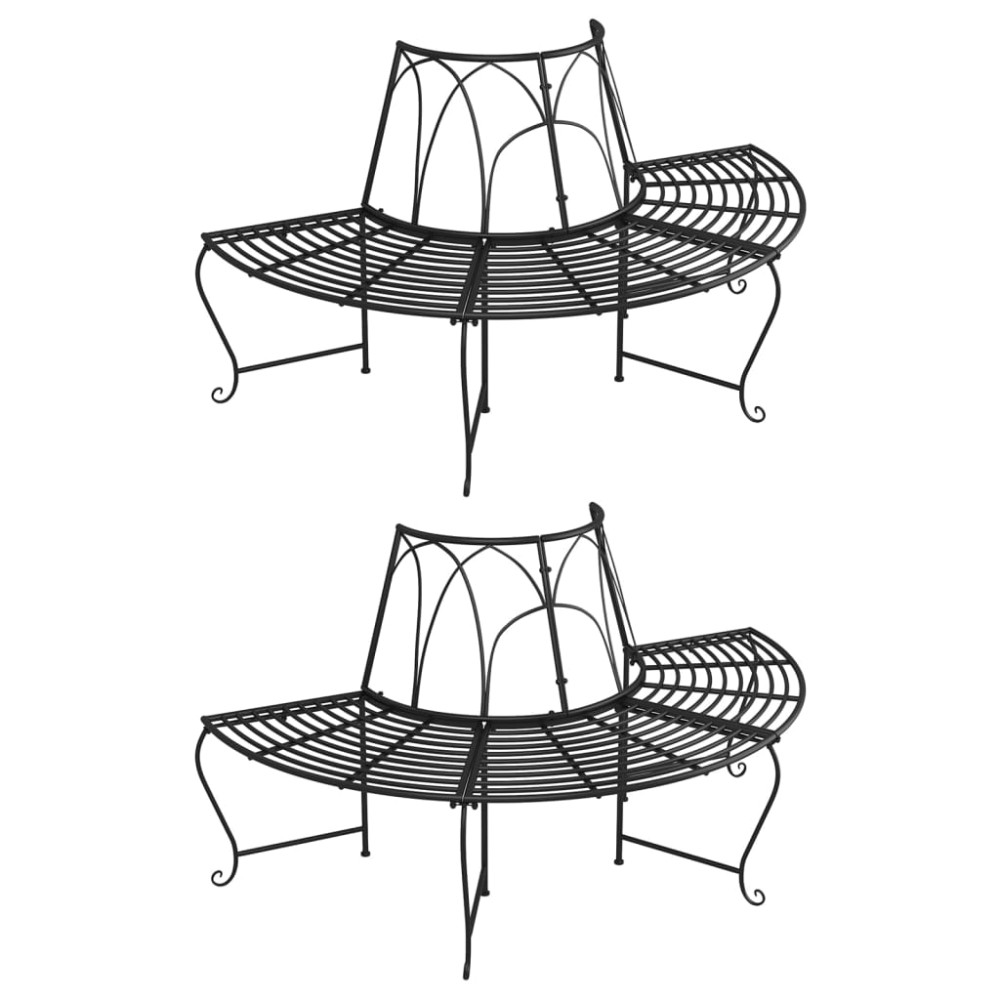 Produktbild för Halvrund trädbänk 2 st Ø159 cm svart stål