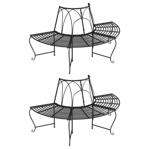 vidaXL Halvrund trädbänk 2 st Ø159 cm svart stål