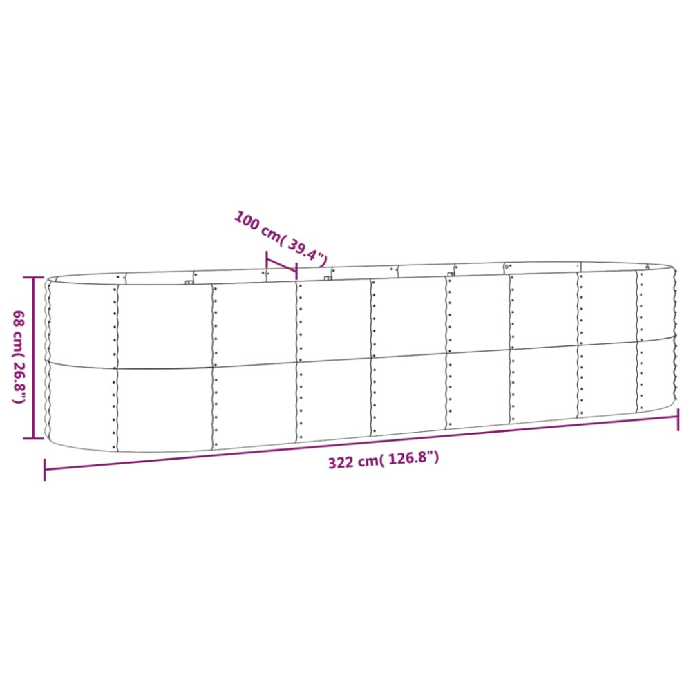 Produktbild för Odlingslåda galvaniserat stål 322x100x68 cm grön