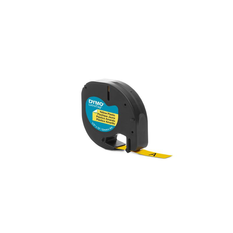 Produktbild för Tape LetraTAG plast 12mm svart på gul