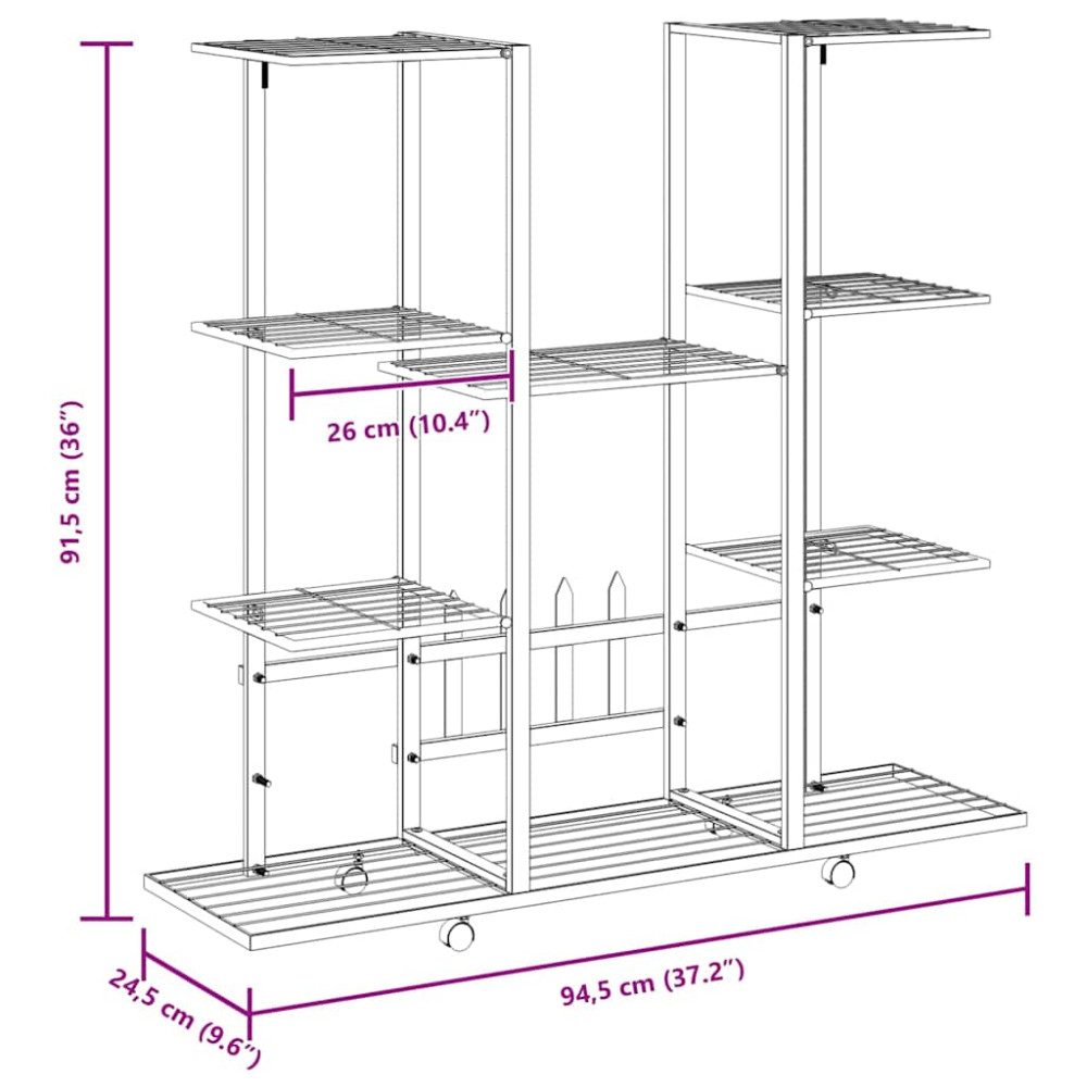 Produktbild för Växtställ på hjul 94,5x24,5x91,5 cm vit järn
