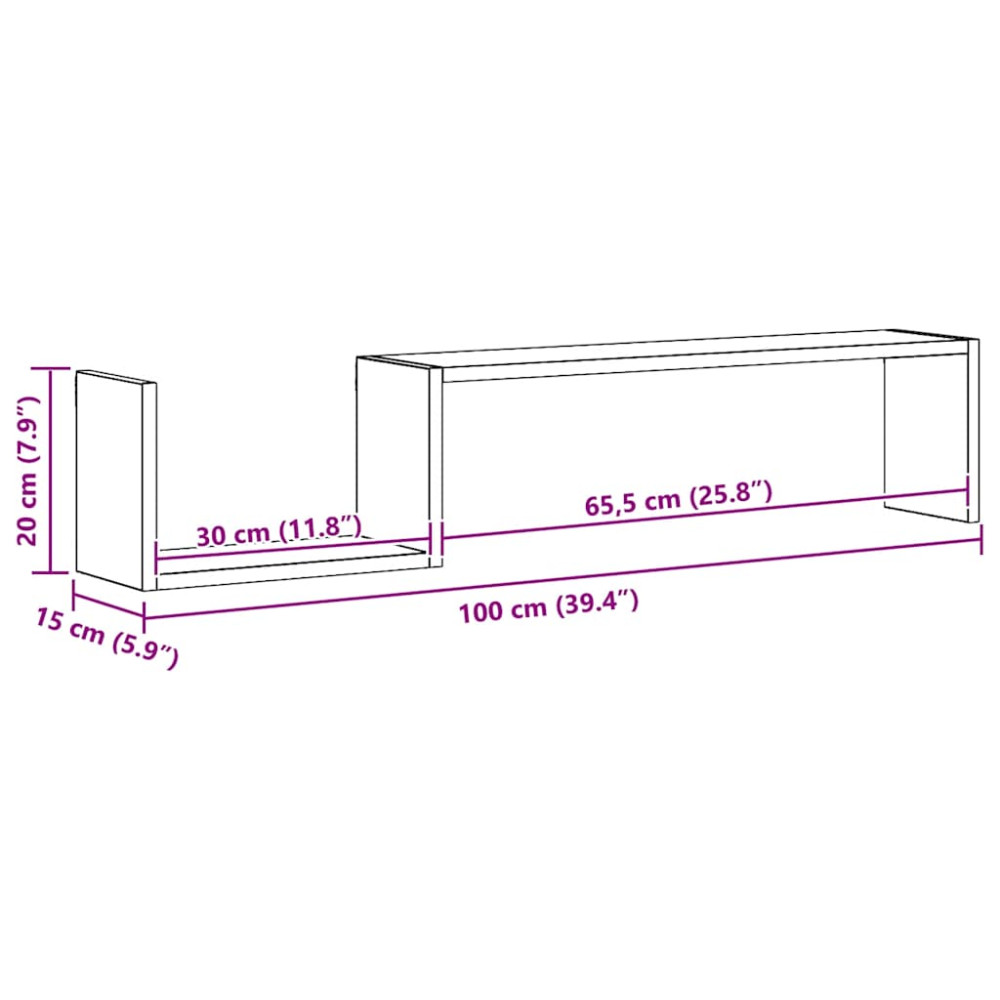 Produktbild för Vägghyllor 2 st rökfärgad ek 100x15x20 cm konstruerat trä