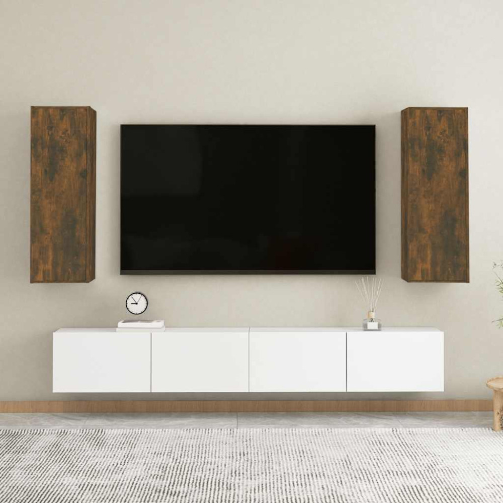 Produktbild för Tv-skåp 2 st rökfärgad ek 30,5x30x90 cm konstruerat trä