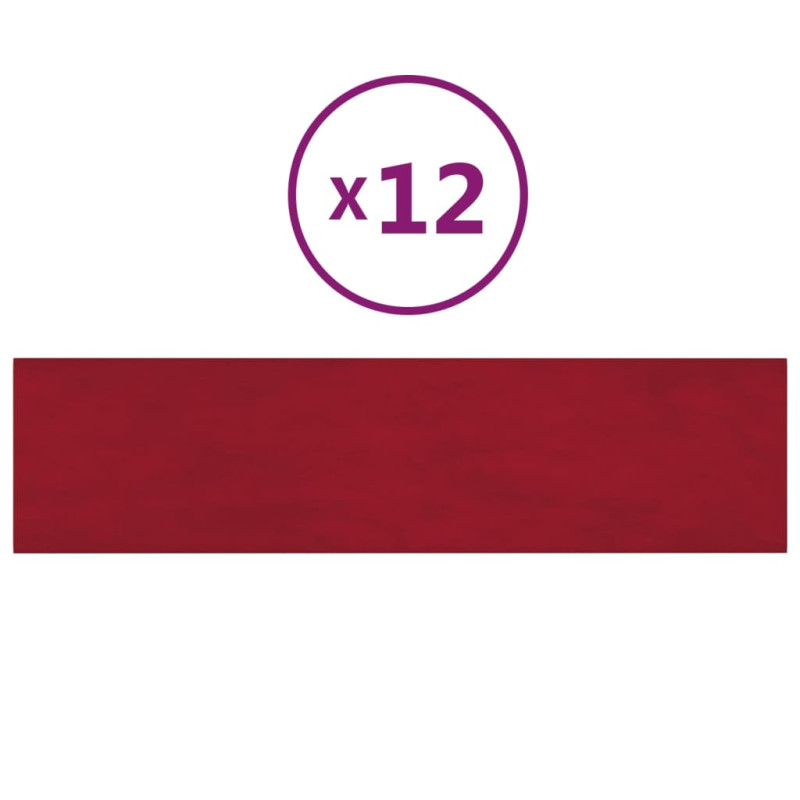 Produktbild för Väggpaneler 12 st vinröd 60x15 cm sammet 1,08 m²