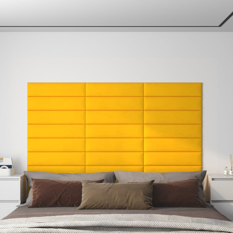 Produktbild för Väggpaneler 12 st gul 60x15 cm sammet 1,08 m²