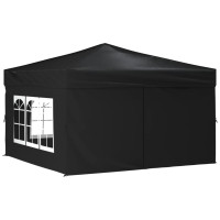 Produktbild för Hopfällbart partytält med sidoväggar svart 3x3 m