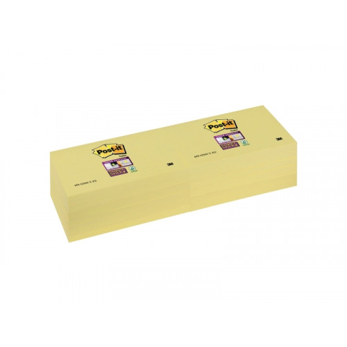 Post-it Super Sticky Notes, 3 in x 5 in, Canary Yellow, 12 Pads/Pack