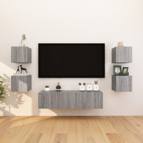 vidaXL Väggmonterade tv-bänkar 8 st grå sonoma 30,5x30x30 cm