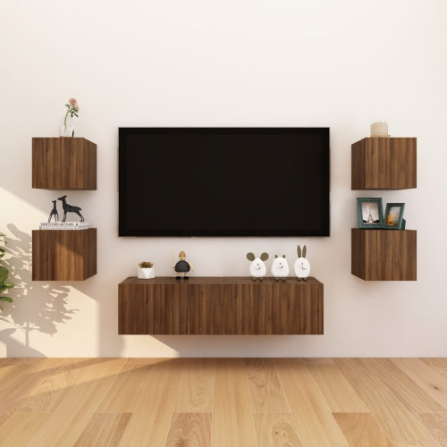 vidaXL Väggmonterade tv-bänkar 8 st brun ek 30,5x30x30 cm
