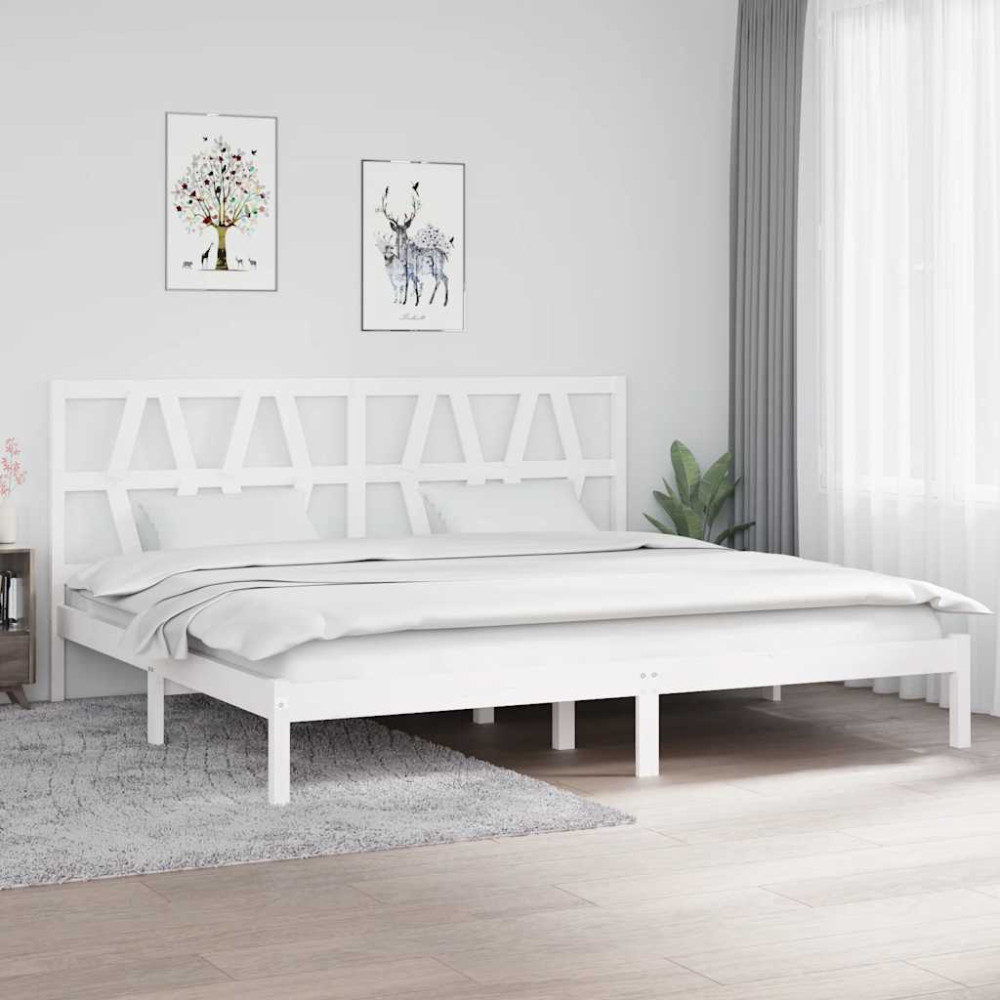 Produktbild för Sängram vit massiv furu 200x200 cm