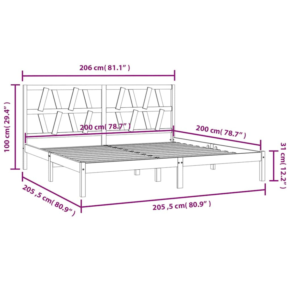Produktbild för Sängram vit massiv furu 200x200 cm