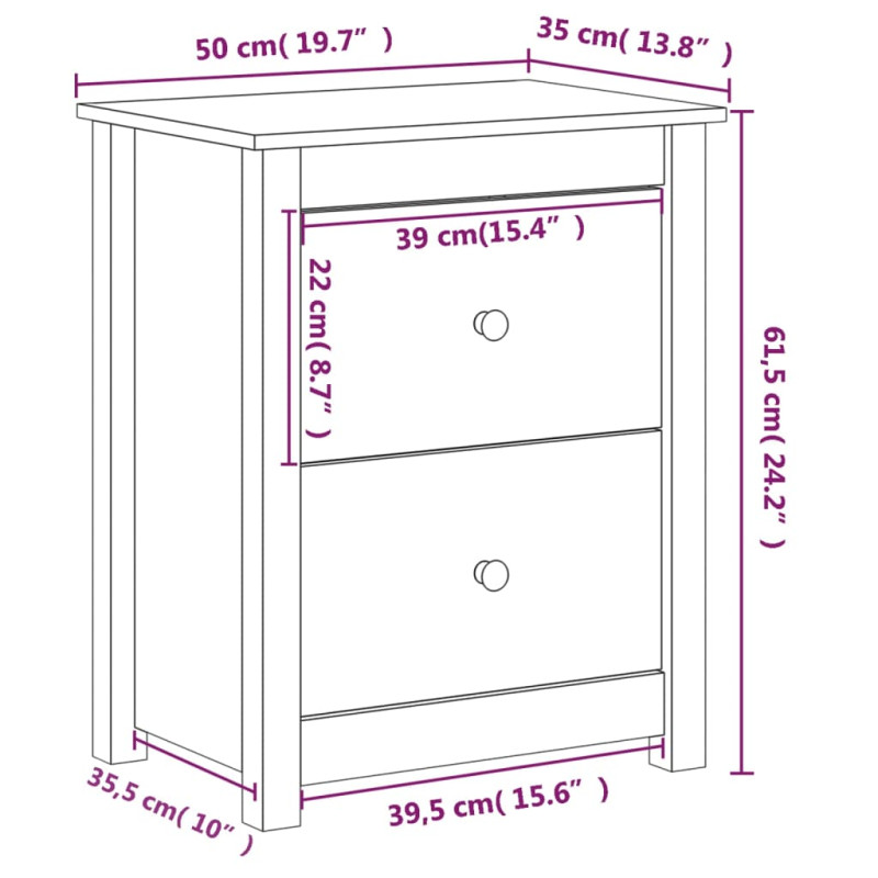 Produktbild för Sängbord vit 50x35x61,5 cm massiv furu
