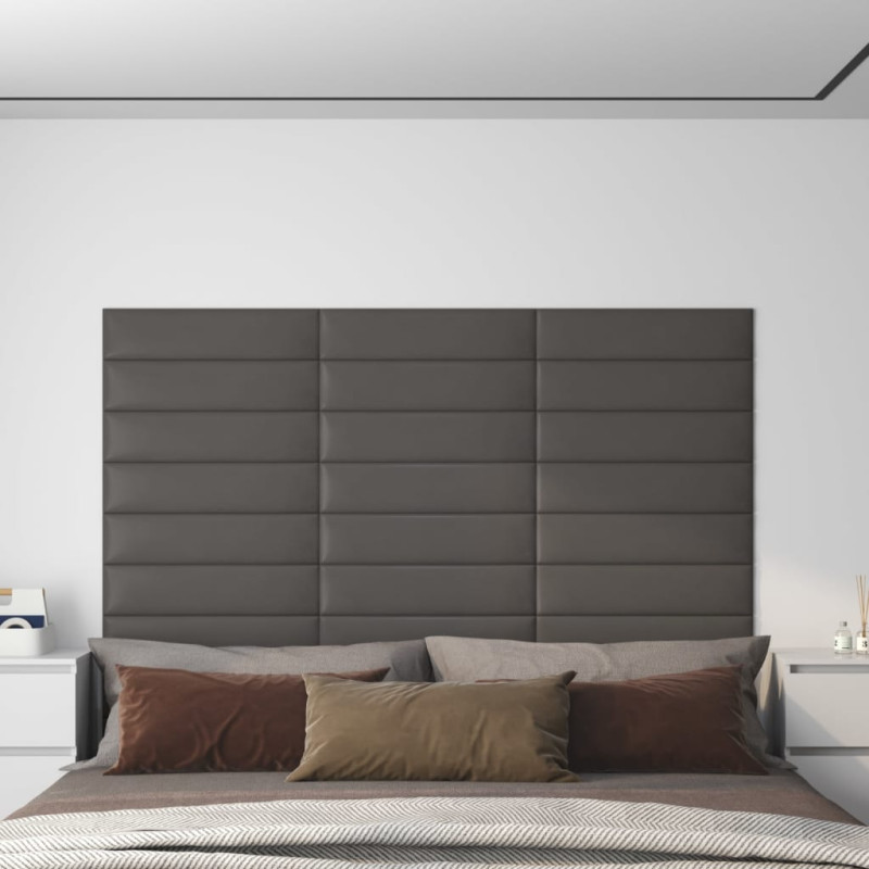 Produktbild för Väggpaneler 12 st grå 60x15 cm konstläder 1,08 m²