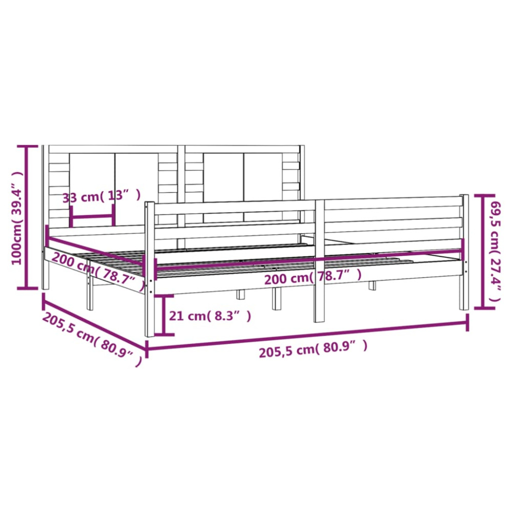 Produktbild för Sängram utan madrass 200x200 cm massiv furu