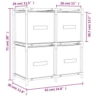 Produktbild för Förvaringsskåp med 4 tygkorgar grå 63x30x71 cm stål