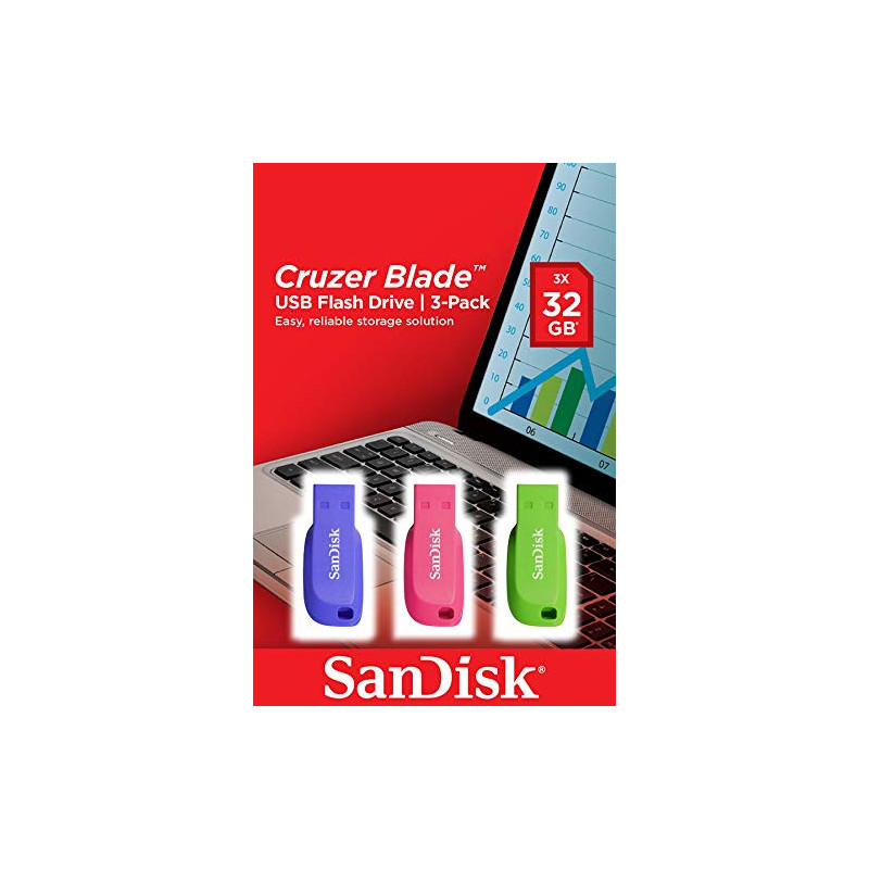 Produktbild för SanDisk Cruzer Blade 3x 32GB USB-sticka USB Type-A 2.0 Blå, Grön, Rosa