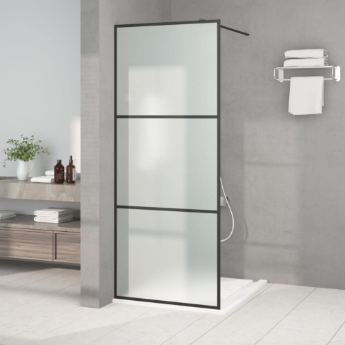 vidaXL Duschvägg svart 80x195 cm frostat ESG-glas