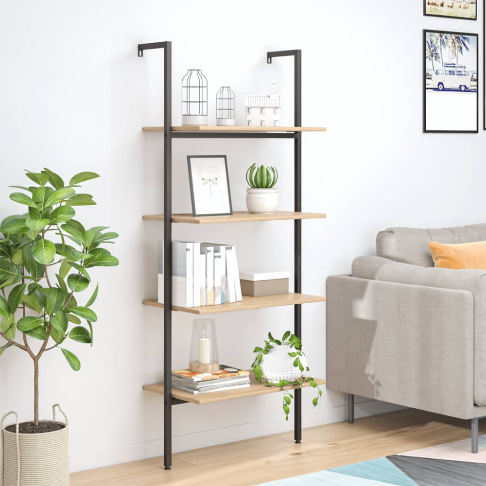 Produktbild för Hylla 4 hyllplan ljusbrun och svart 64x35x152,5 cm