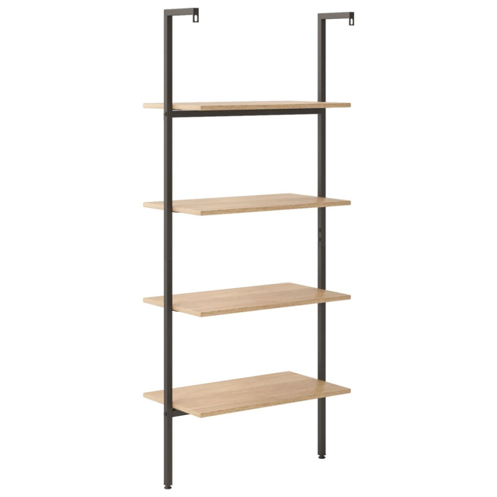 Produktbild för Hylla 4 hyllplan ljusbrun och svart 64x35x152,5 cm
