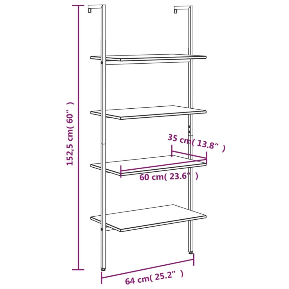 Produktbild för Hylla 4 hyllplan ljusbrun och svart 64x35x152,5 cm