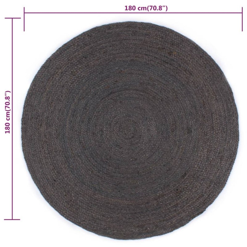 Produktbild för Handgjord jutematta rund 180 cm mörkgrå