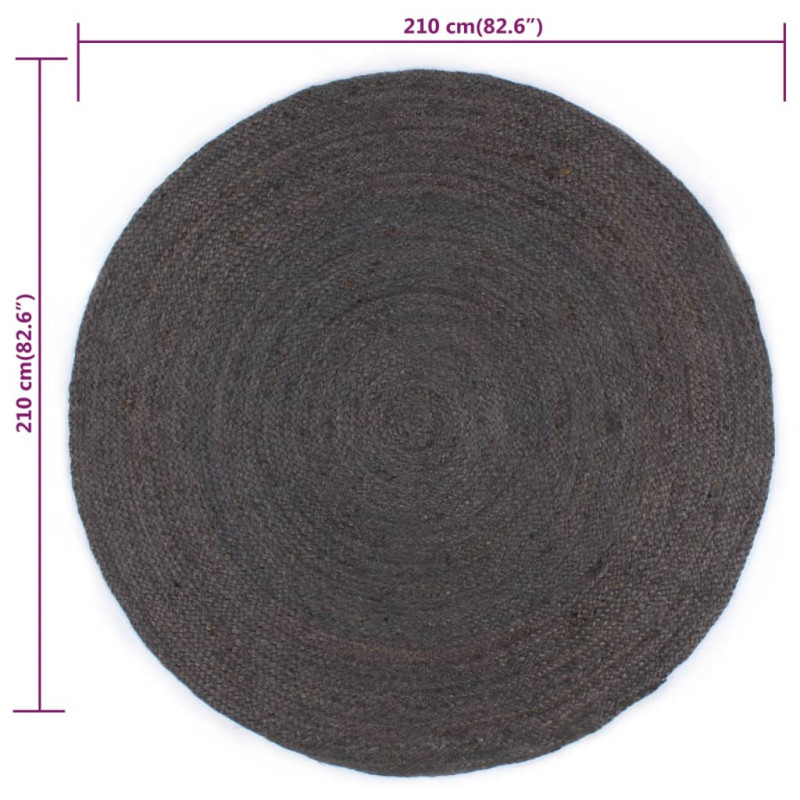 Produktbild för Handgjord jutematta rund 210 cm mörkgrå