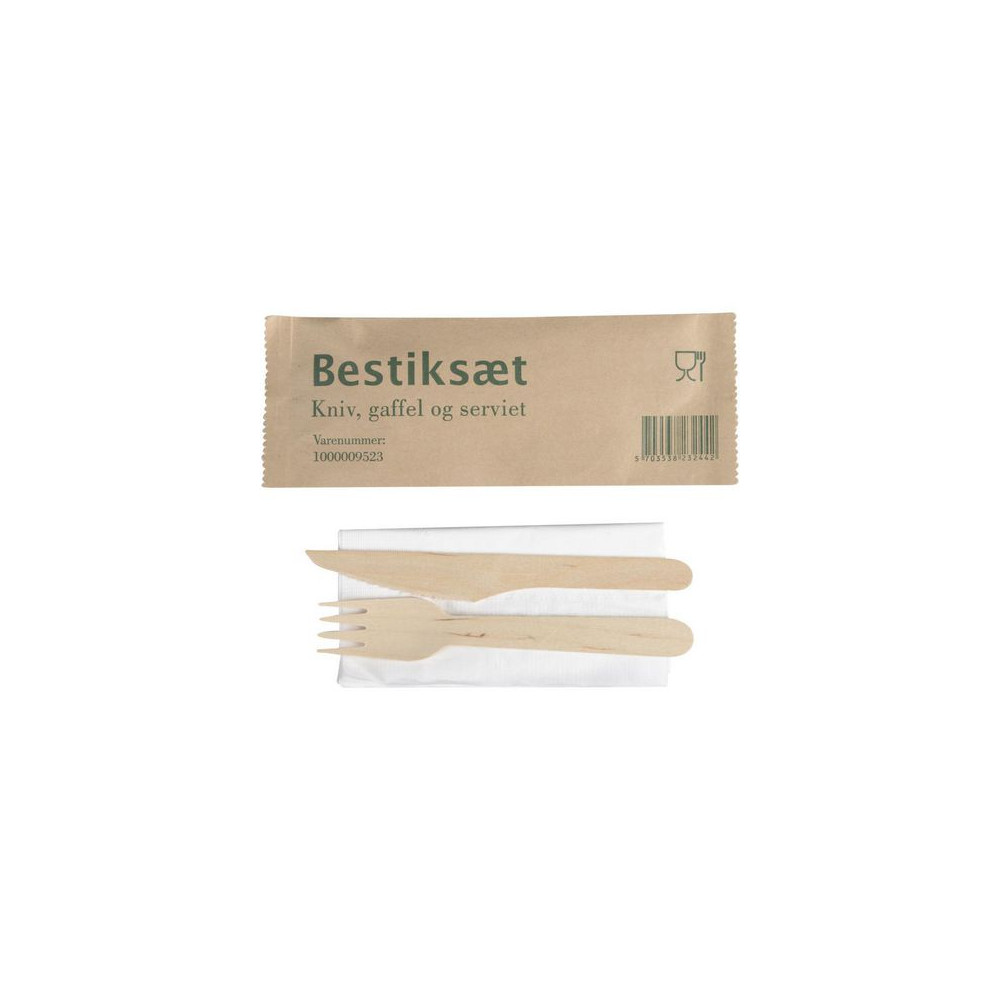 Produktbild för Besticksset trä med servett 400/fp