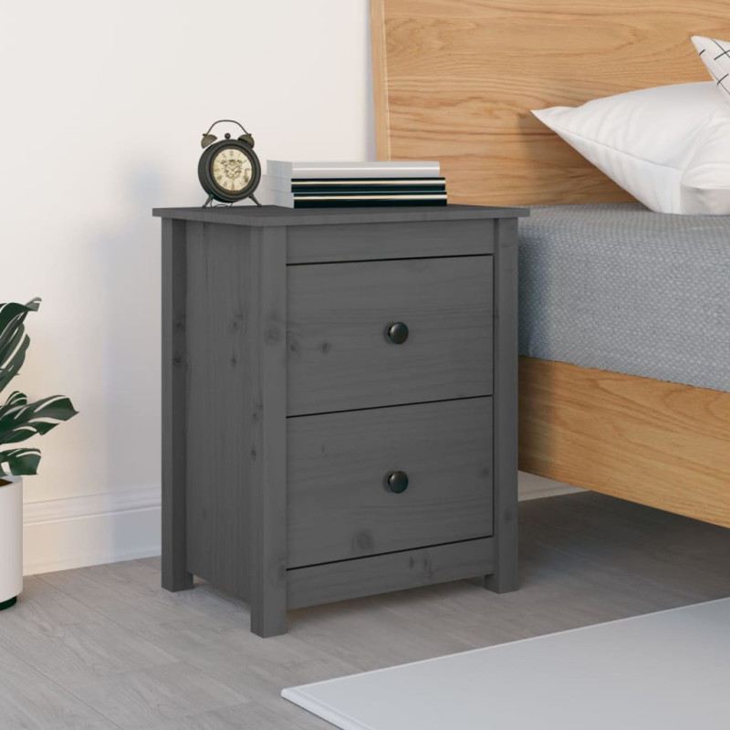 Produktbild för Sängbord grå 50x35x61,5 cm massiv furu