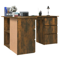 Miniatyr av produktbild för Hörnskrivbord rökfärgad ek 145x100x76 cm konstruerat trä