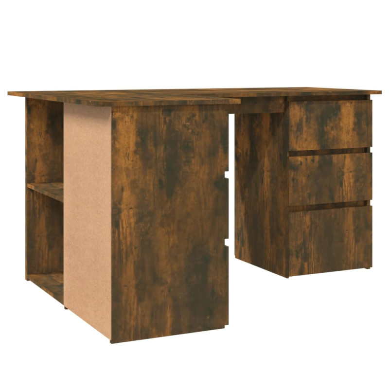 Produktbild för Hörnskrivbord rökfärgad ek 145x100x76 cm konstruerat trä