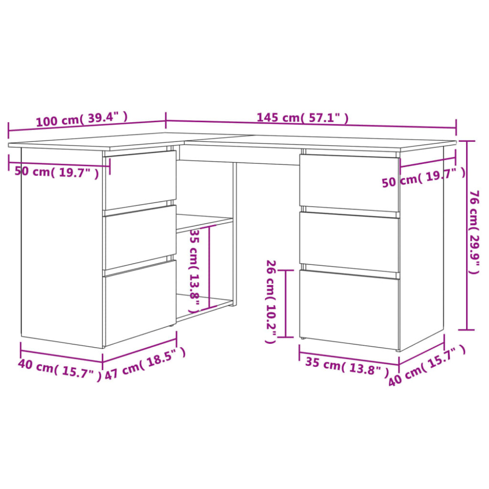 Produktbild för Hörnskrivbord rökfärgad ek 145x100x76 cm konstruerat trä