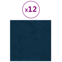 Produktbild för Väggpaneler 12 st blå 30x30 cm sammet 1,08 m²