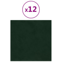 Produktbild för Väggpaneler 12 st mörkgrön 30x30 cm sammet 1,08 m²