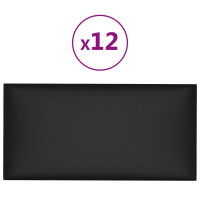 Produktbild för Väggpaneler 12 st svart 60x30 cm konstläder 2,16 m²
