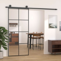 Produktbild för Skjutdörr svart 90x205 cm ESG-glas och aluminium