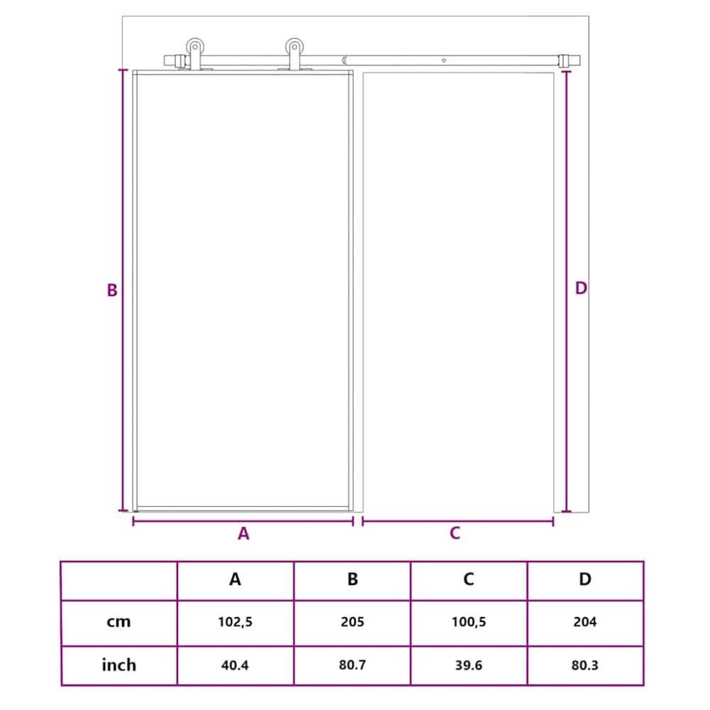 Produktbild för Skjutdörr svart 102,5x205 cm ESG-glas och aluminium