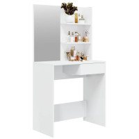 Miniatyr av produktbild för Sminkbord med spegel vit högglans 74,5x40x141 cm
