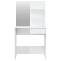 Miniatyr av produktbild för Sminkbord med spegel vit högglans 74,5x40x141 cm